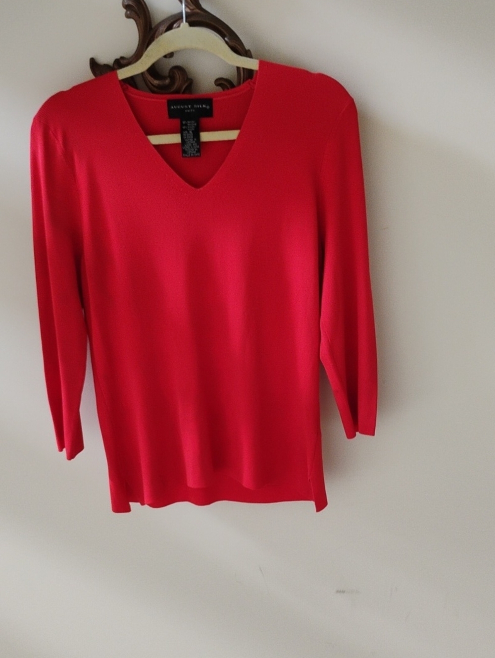 august silk Red V-Neck Long Sleeve Knit Top